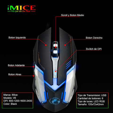 Mouse Gamer Premium Imice V6 2400 Dpi Retroiluminado Usb