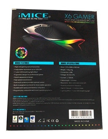 Mouse Gamer Premium Imice X6 6400 Dpi Retroiluminado