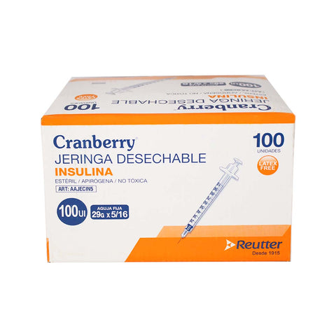 Jeringa Desechable Insulina 29g X 5/16 Cranberry - 100 Unds