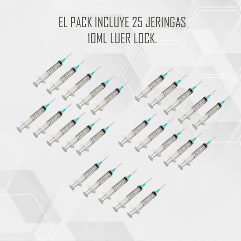 Jeringa Desechable 10ml Luer Lock 21g Pack De 25 Unid