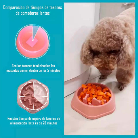 Plato De Comida Antiansiedad Mascotas Rosa Huesitos Perros Y Gatos